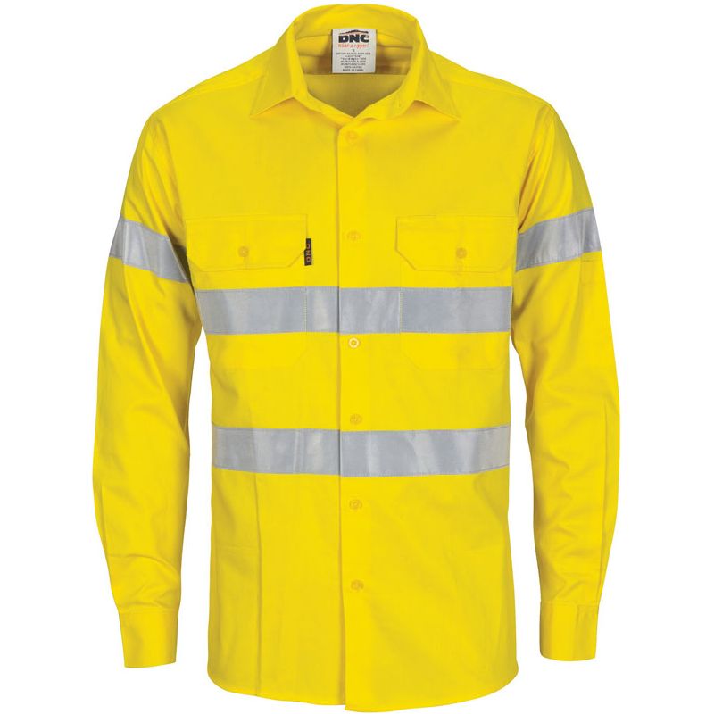 DNC Hi Vis Cool Breeze Cotton Shirt with Reflective Tape Long Sleeve (3967) Hi Vis Shirts With Tape DNC Workwear - Ace Workwear