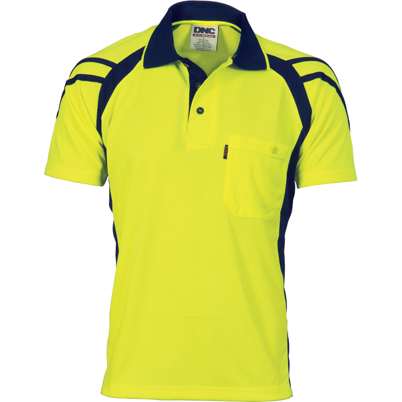 DNC Hi Vis Cool Breathe Stripe Panel Polo Shirt Short Sleeve (3979) Hi Vis Polo With Designs DNC Workwear - Ace Workwear