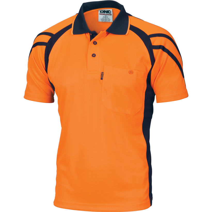 DNC Hi Vis Cool Breathe Stripe Panel Polo Shirt Short Sleeve (3979) Hi Vis Polo With Designs DNC Workwear - Ace Workwear