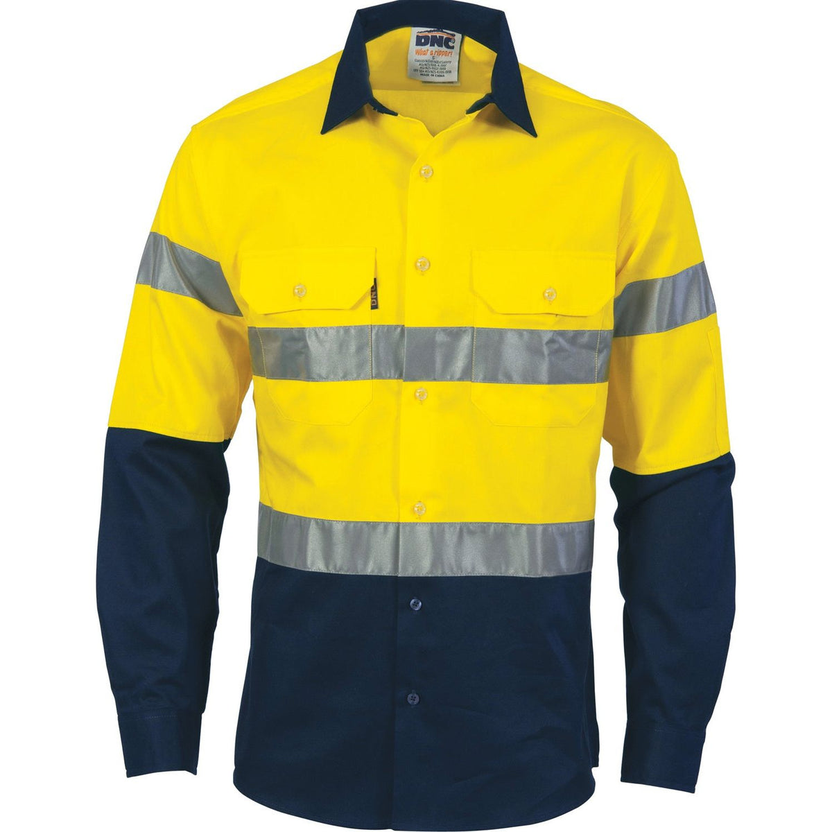 DNC Hi Vis D/N 2 Tone Drill Shirt with Generic R/Tape - Long Sleeve (3982) Hi Vis Shirts With Tape DNC Workwear - Ace Workwear