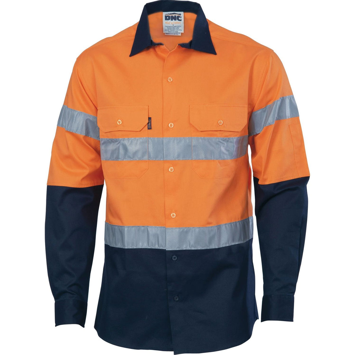 DNC Hi Vis D/N 2 Tone Drill Shirt with Generic R/Tape - Long Sleeve (3982) Hi Vis Shirts With Tape DNC Workwear - Ace Workwear