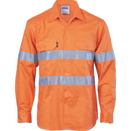 DNC Hi Vis Cool-Breeze Vertical Vented Cotton Shirt with Generic R/Tape - Long Sleeve (3985) Hi Vis Shirts With Tape DNC Workwear - Ace Workwear