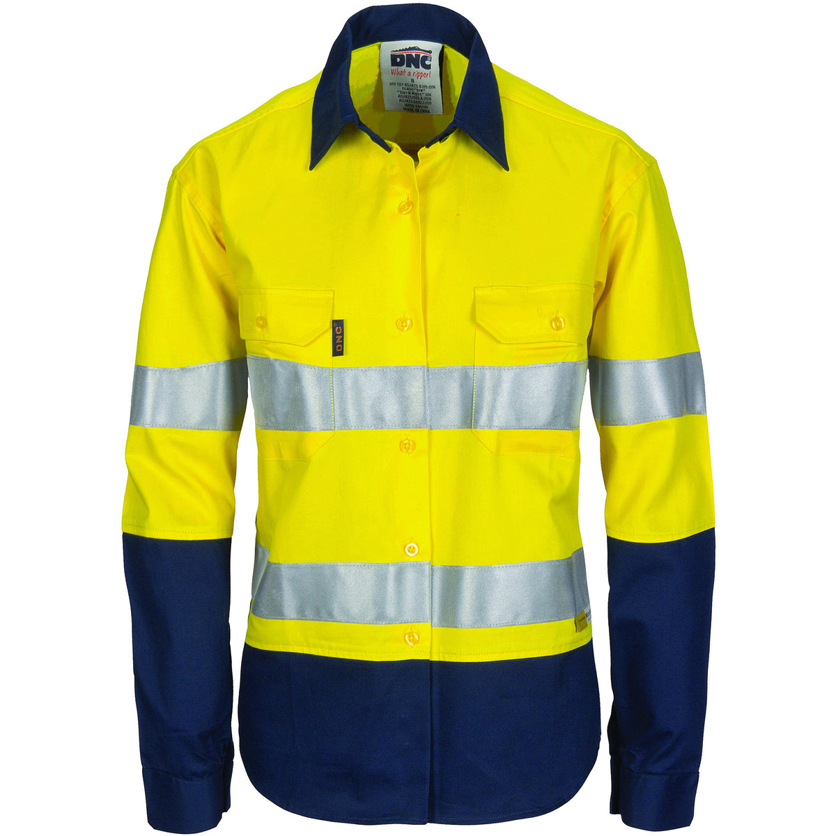 DNC Ladies HIVIS Cool-Breeze Cotton Shirt with 3M R/Tape - Long sleeve (3986) Hi Vis Shirts With Tape DNC Workwear - Ace Workwear