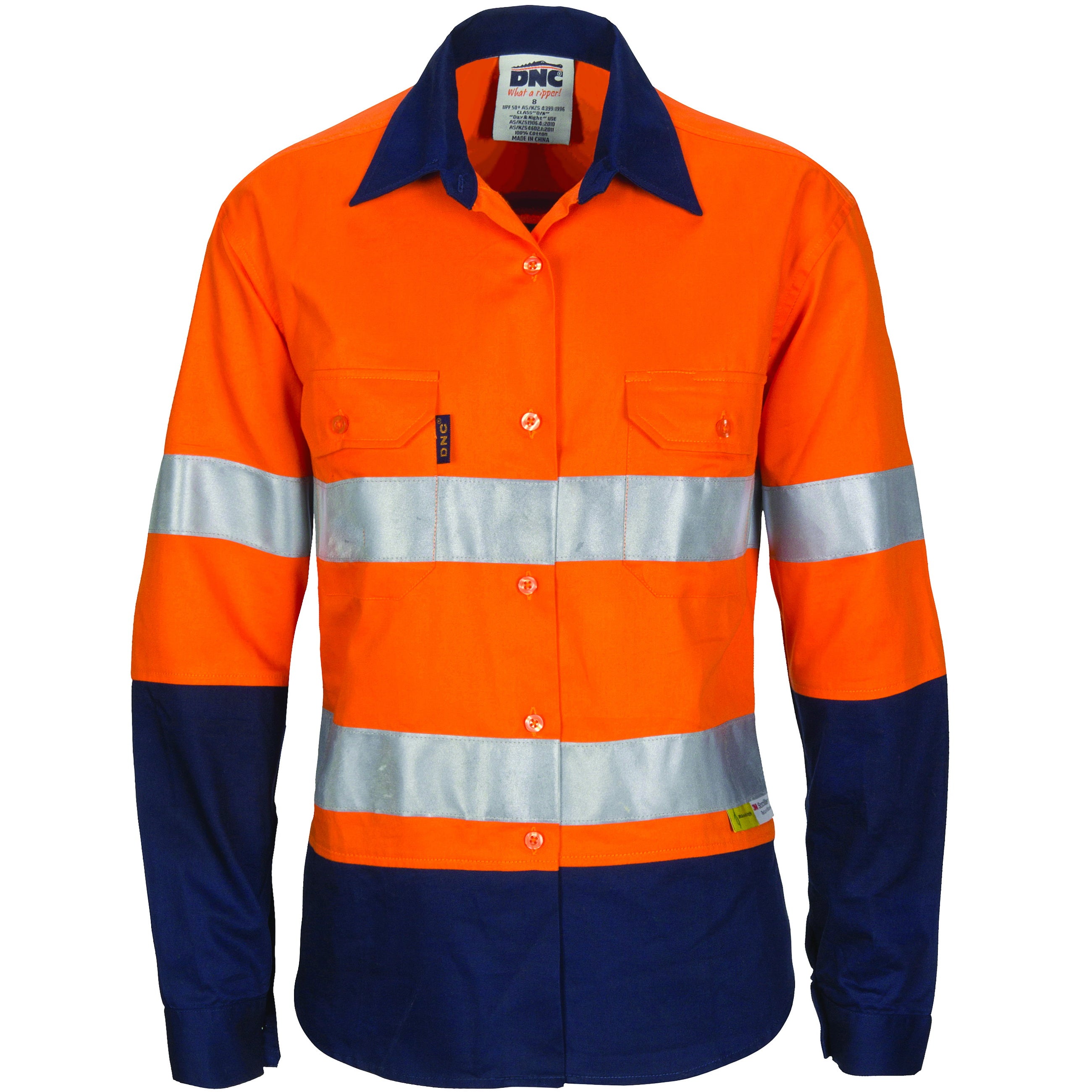 DNC Ladies HIVIS Cool-Breeze Cotton Shirt with 3M R/Tape - Long sleeve (3986) Hi Vis Shirts With Tape DNC Workwear - Ace Workwear