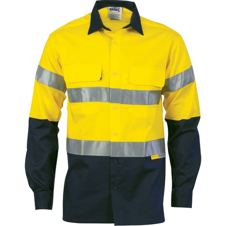 DNC Cool-Breeze Cotton Shirt with 3M 8906 R/Tape - Long Sleeve (3988) Hi Vis Shirts With Tape DNC Workwear - Ace Workwear