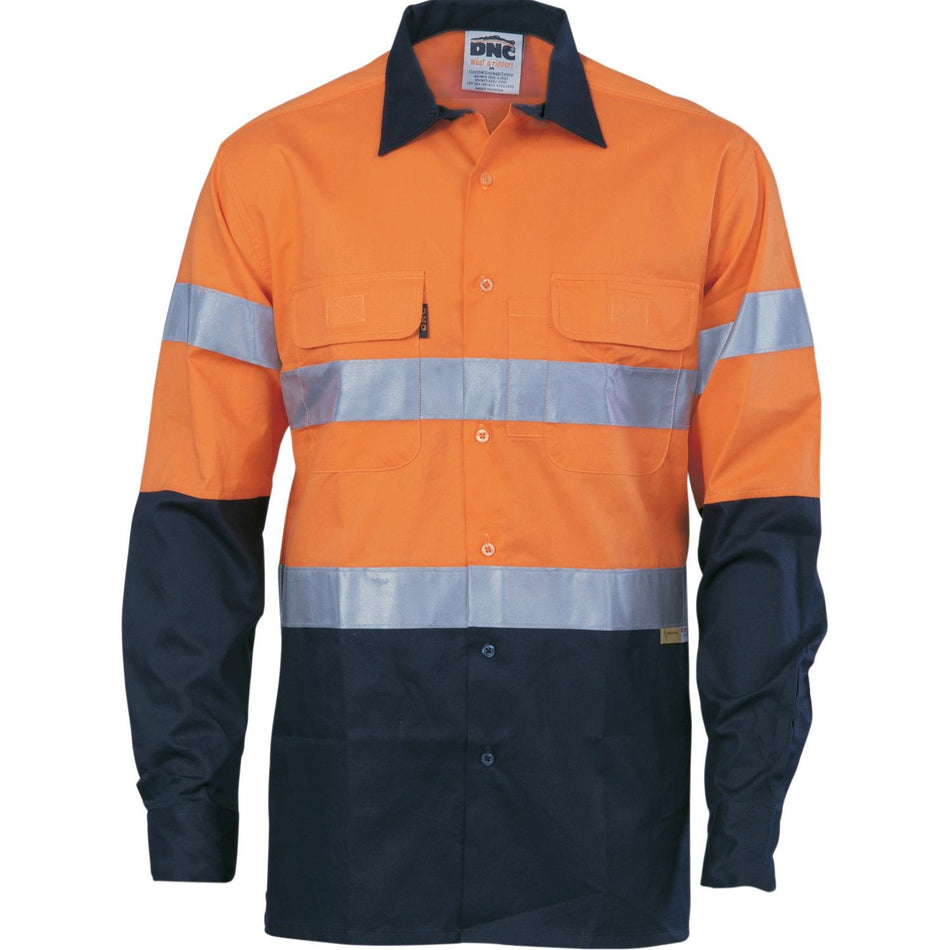 DNC Cool-Breeze Cotton Shirt with 3M 8906 R/Tape - Long Sleeve (3988) Hi Vis Shirts With Tape DNC Workwear - Ace Workwear