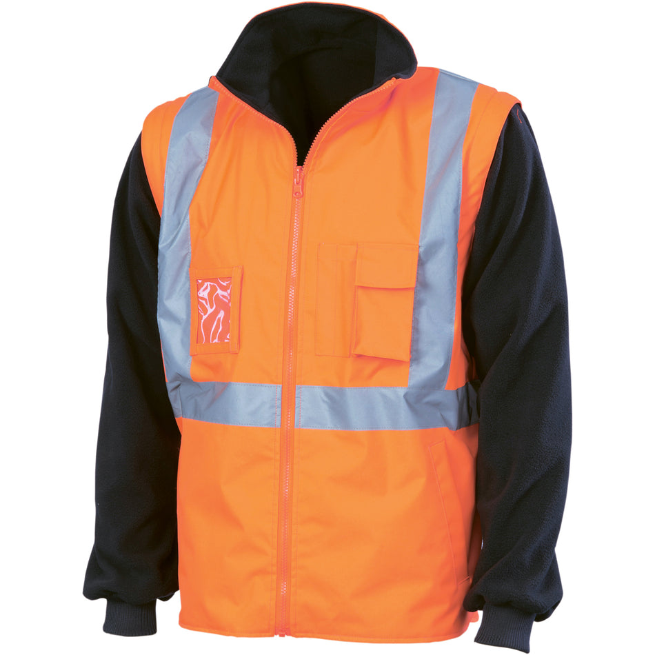 DNC HiVis “4 in 1” Zip off Sleeve Reversible Vest, ‘X’ Back with additional tape on Tail (3990) Hi Vis Winter Vest DNC Workwear - Ace Workwear