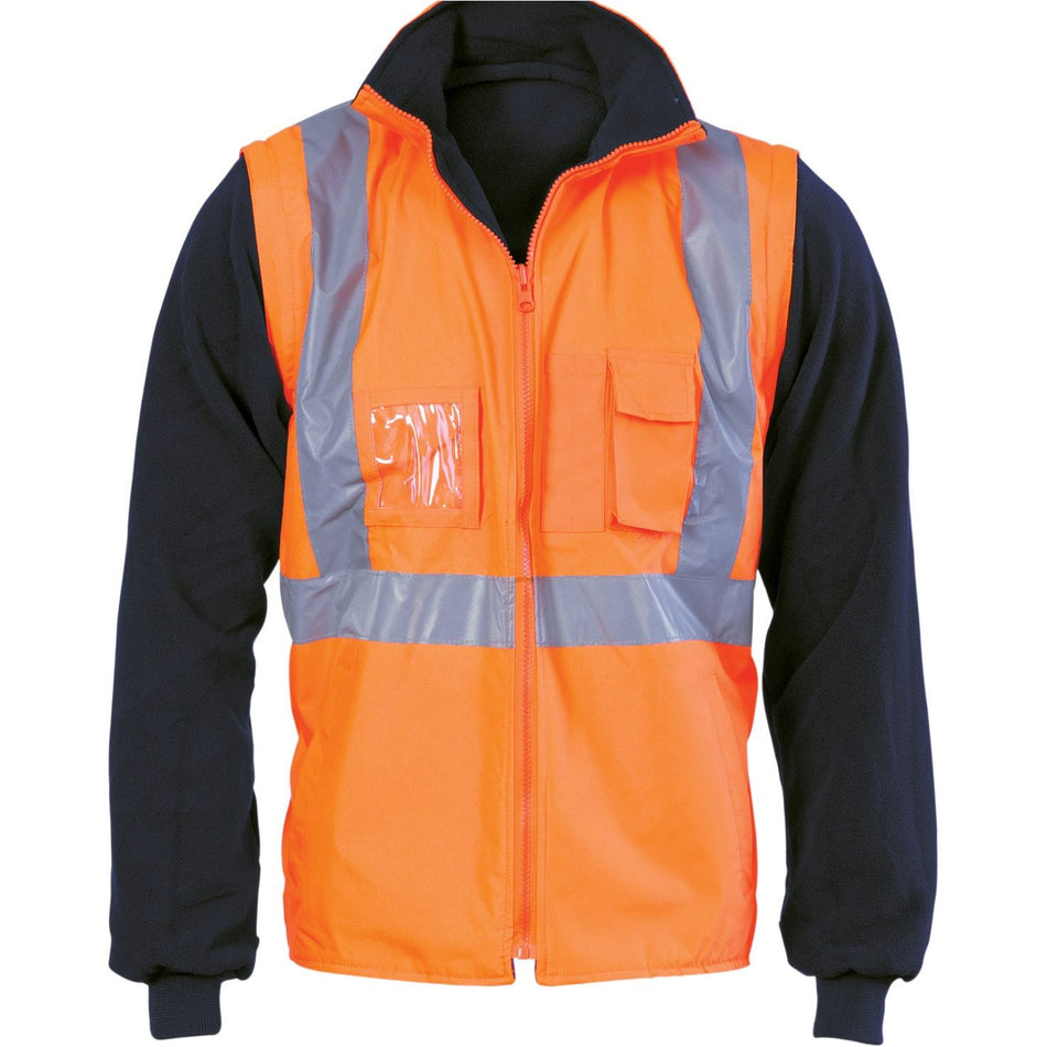 DNC HiVis Cross Back D/N “4 in 1” Zip Off Sleeve Reversible Vest (3994) Hi Vis Winter Vest DNC Workwear - Ace Workwear