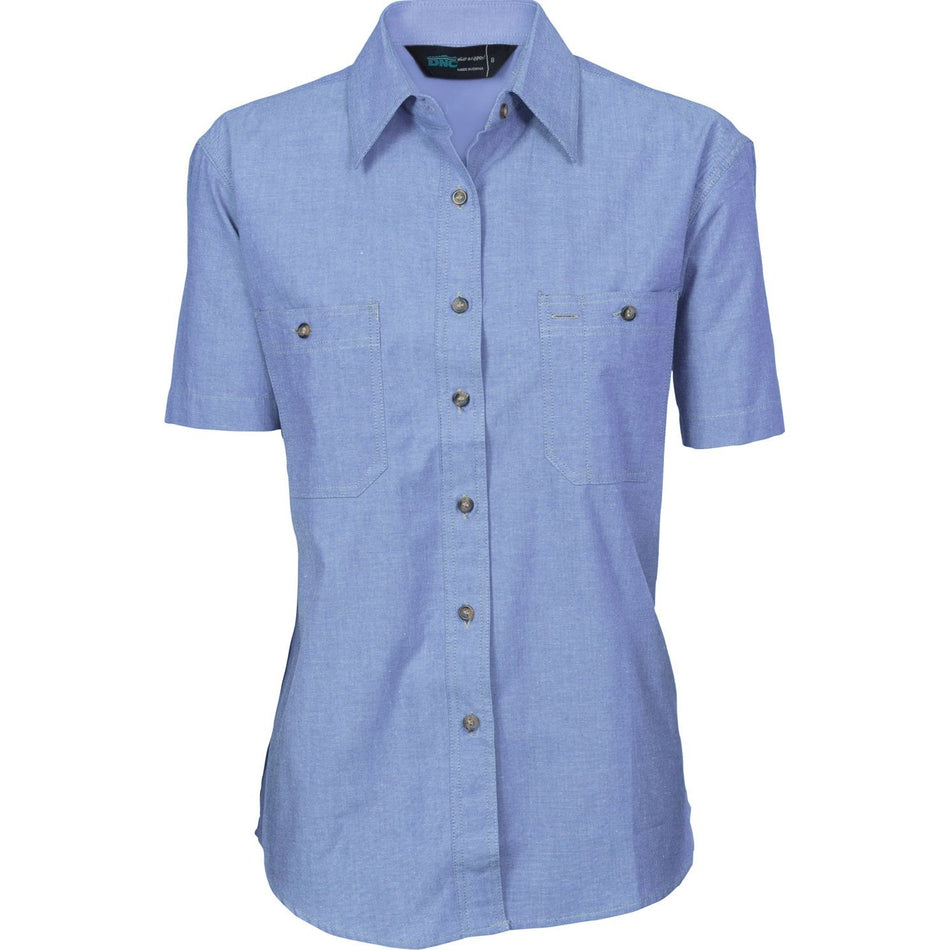 DNC Ladies Cotton Chambray Shirt - Short Sleeve (4105) Industrial Shirts DNC Workwear - Ace Workwear