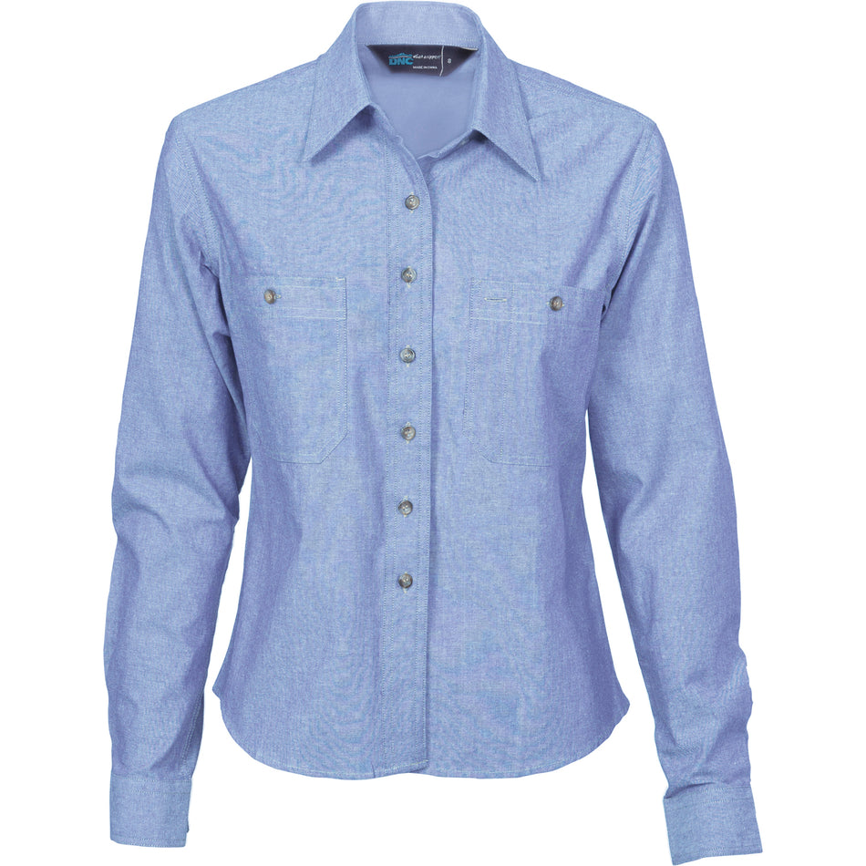 DNC Ladies Cotton Chambray Shirt - Long Sleeve (4106) Industrial Shirts DNC Workwear - Ace Workwear