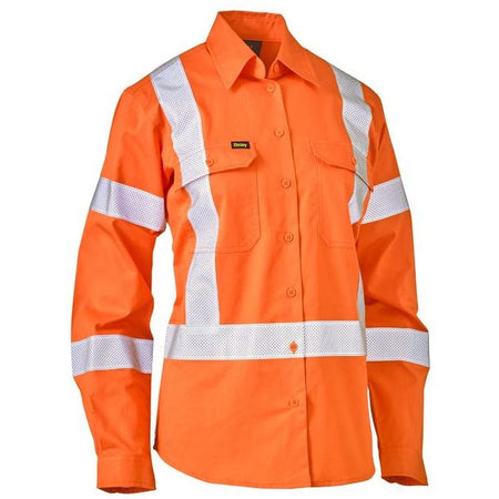 Bisley Womens Taped X Back Lightweight Hi Vis Drill Rail Shirt (BL6166XT) - Ace Workwear