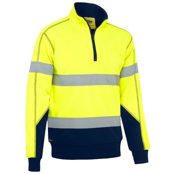 Bisley Taped Two Tone 1/4 Zip Hi Vis Fleece Pullover With Sherpa Lining (BK6987T) - Ace Workwear