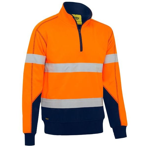 Bisley Taped Two Tone 1/4 Zip Hi Vis Fleece Pullover With Sherpa Lining (BK6987T) - Ace Workwear