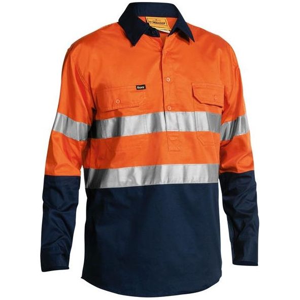 Bisley Two Hi Vis Cool Lightweight Closed Front Long Sleeve Shirt With Reflective Tape (BSC6896)