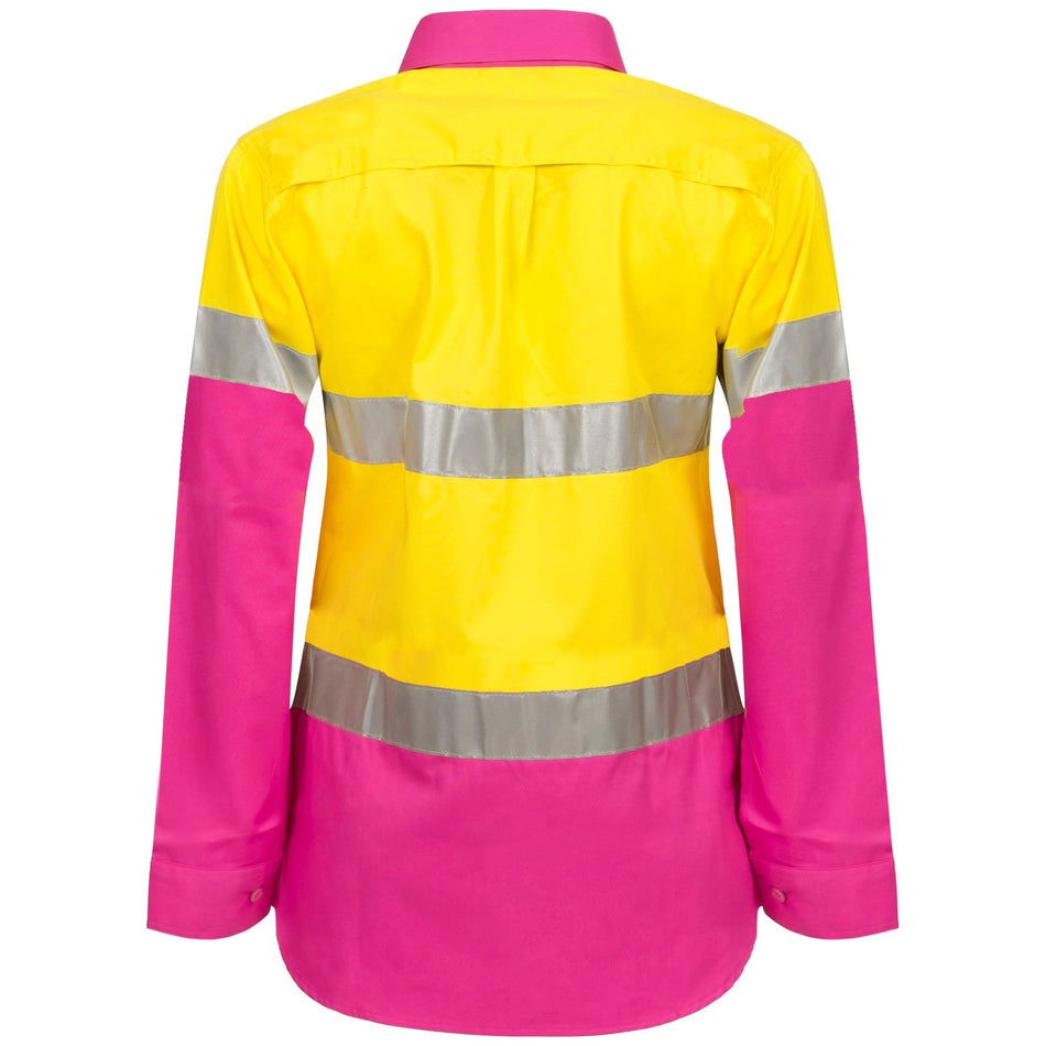 Workcraft Ladies Lightweight Hi Vis Long Sleeve Vented Reflective Cotton Drill Shirt With Tape (WSL501)