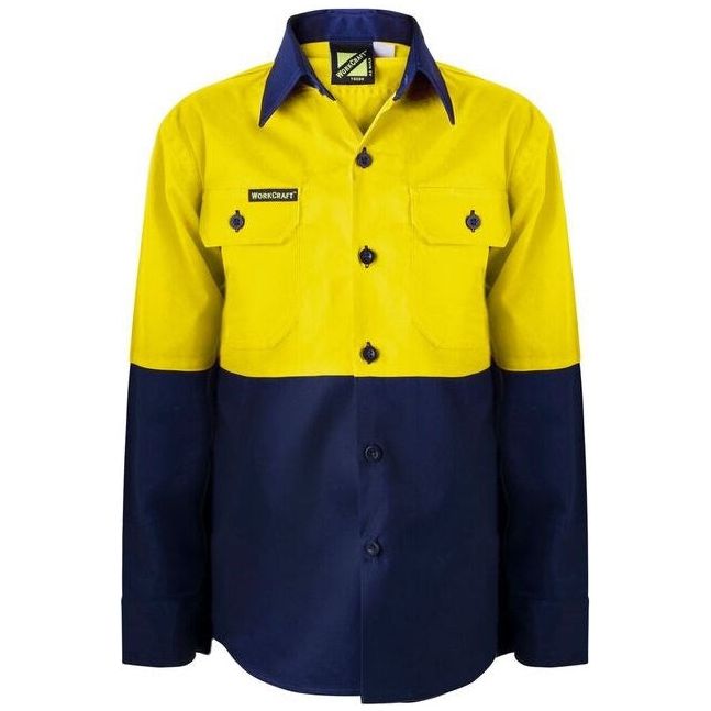 Workcraft Kids LIghtweight Hi Vis Long Sleeve Cotton Drill Shirt (WSK127) - Ace Workwear