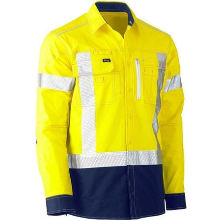 Bisley Flx And Move Two Tone Hi Vis Long Sleeve Stretch Utility Shirt (BS6177XT) - Ace Workwear