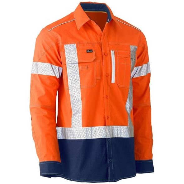 Bisley Flx And Move Two Tone Hi Vis Long Sleeve Stretch Utility Shirt (BS6177XT) - Ace Workwear