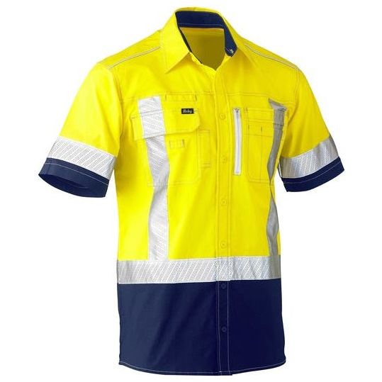 Bisley Flx And Move Two Tone Hi Vis Short Sleeve Stretch Utility Shirt (BS1177XT) - Ace Workwear