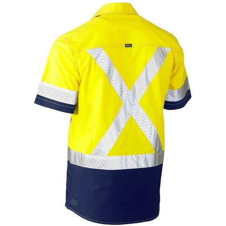 Bisley Flx And Move Two Tone Hi Vis Short Sleeve Stretch Utility Shirt (BS1177XT) - Ace Workwear