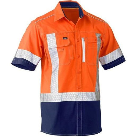 Bisley Flx And Move Two Tone Hi Vis Short Sleeve Stretch Utility Shirt (BS1177XT) - Ace Workwear