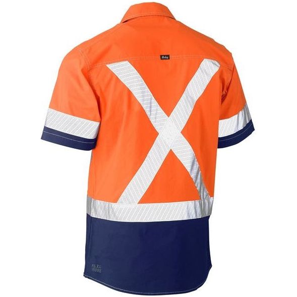 Bisley Flx And Move Two Tone Hi Vis Short Sleeve Stretch Utility Shirt (BS1177XT) - Ace Workwear