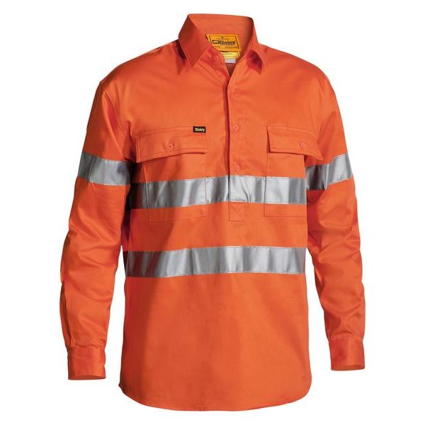 Bisley Hi Vis Closed Front Mens Drill Sleeve Shirt (BTC6482) - Ace Workwear