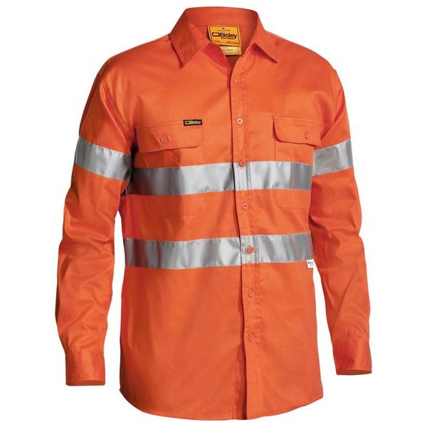 Bisley Hi Vis Reflective Tape Mens Drill Long Sleeve Shirt (BT6482)