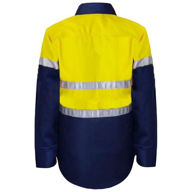 Workcraft Kids Lightweight Hi Vis Long Sleeve Reflective Cotton Drill Shirt With Tape (WSK125) - Ace Workwear