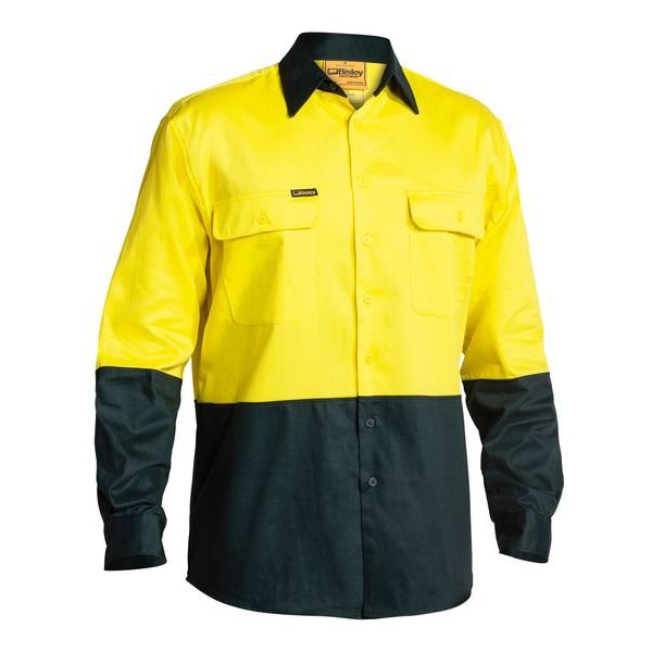 Bisley 2 Tone Hi Vis Drill Long Sleeve Shirt (BS6267) - Ace Workwear