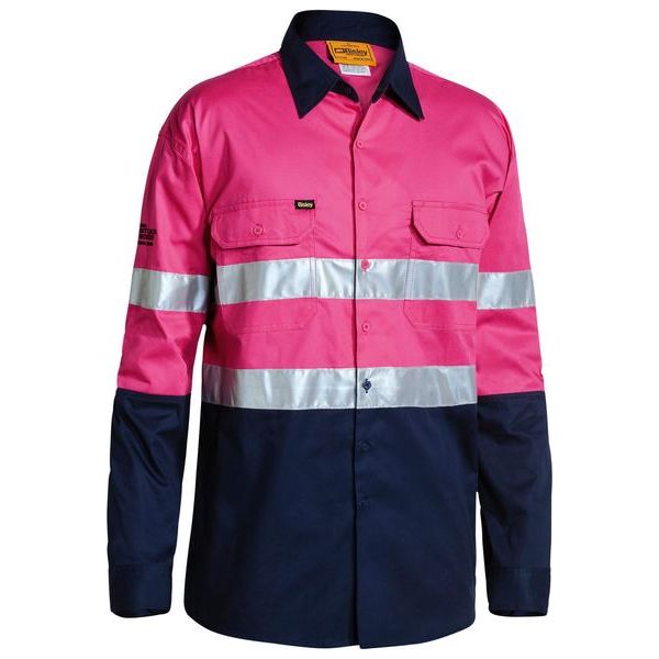 Bisley Two Tone Hi Vis Lightweight Gusset Cuff Shirt With Reflective Tape (BS6896) - Ace Workwear