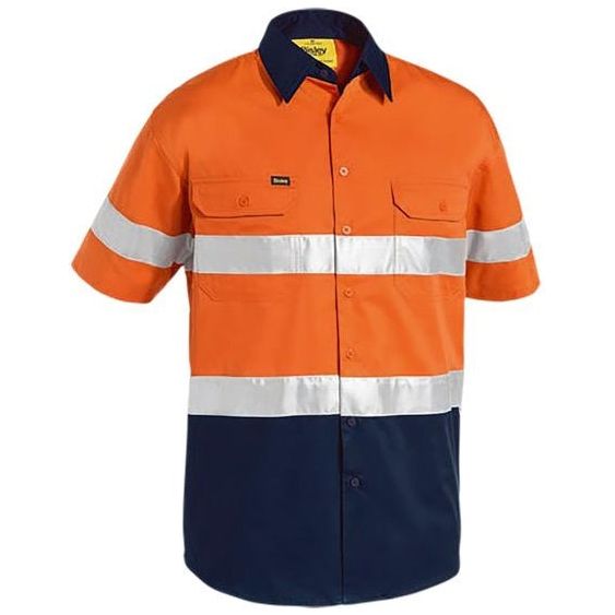 Bisley Short Sleeve Two Tone Hi Vis Lightweight Taped Shirt (BS1896) - Ace Workwear