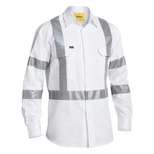 Bisley X Tape Configuration Long Sleeve White Drill Shirt (BS6807T) - Ace Workwear