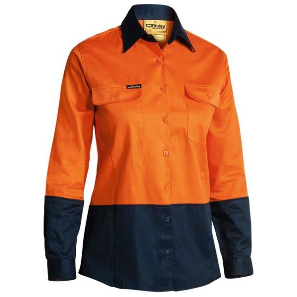 Bisley Womens 2 Tone Hi Vis Drill Long Sleeve Shirt (BL6267) - Ace Workwear