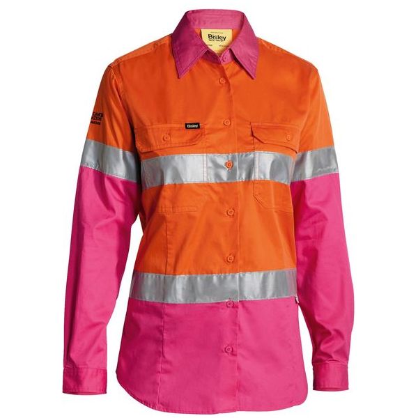 Bisley Womens Hi Vis Taped Cool Long Sleeve Hi Vis Shirt (BL6696T) - Ace Workwear