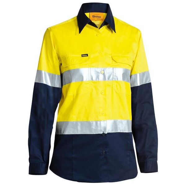 Bisley Two Tone Hi Vis Gusset Cuff Womens Shirt Reflective Tape (BL6896)