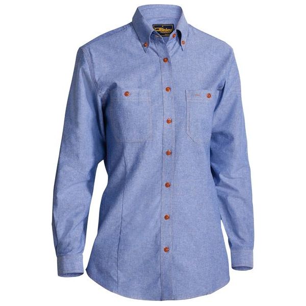 Bisley Ladies Chambray Long Sleeve Shirt (B76407L) - Ace Workwear