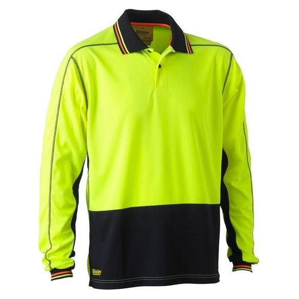 Bisley Two Tone Hi Vis Polyester Mesh Long Sleeve Polo Shirt (BK6219) - Ace Workwear