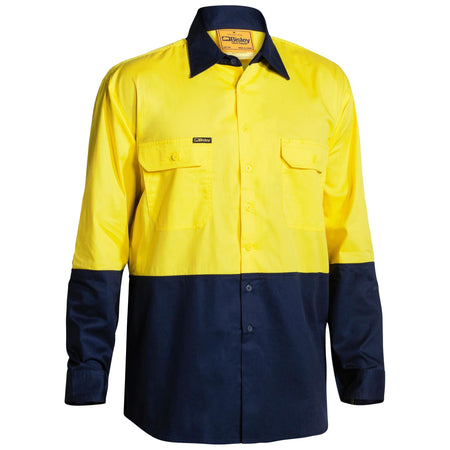 Bisley Two Tone Hi Vis Cool Lightweight Mesh Ventilated Long Sleeve Drill Shirt (BS6895) - Ace Workwear