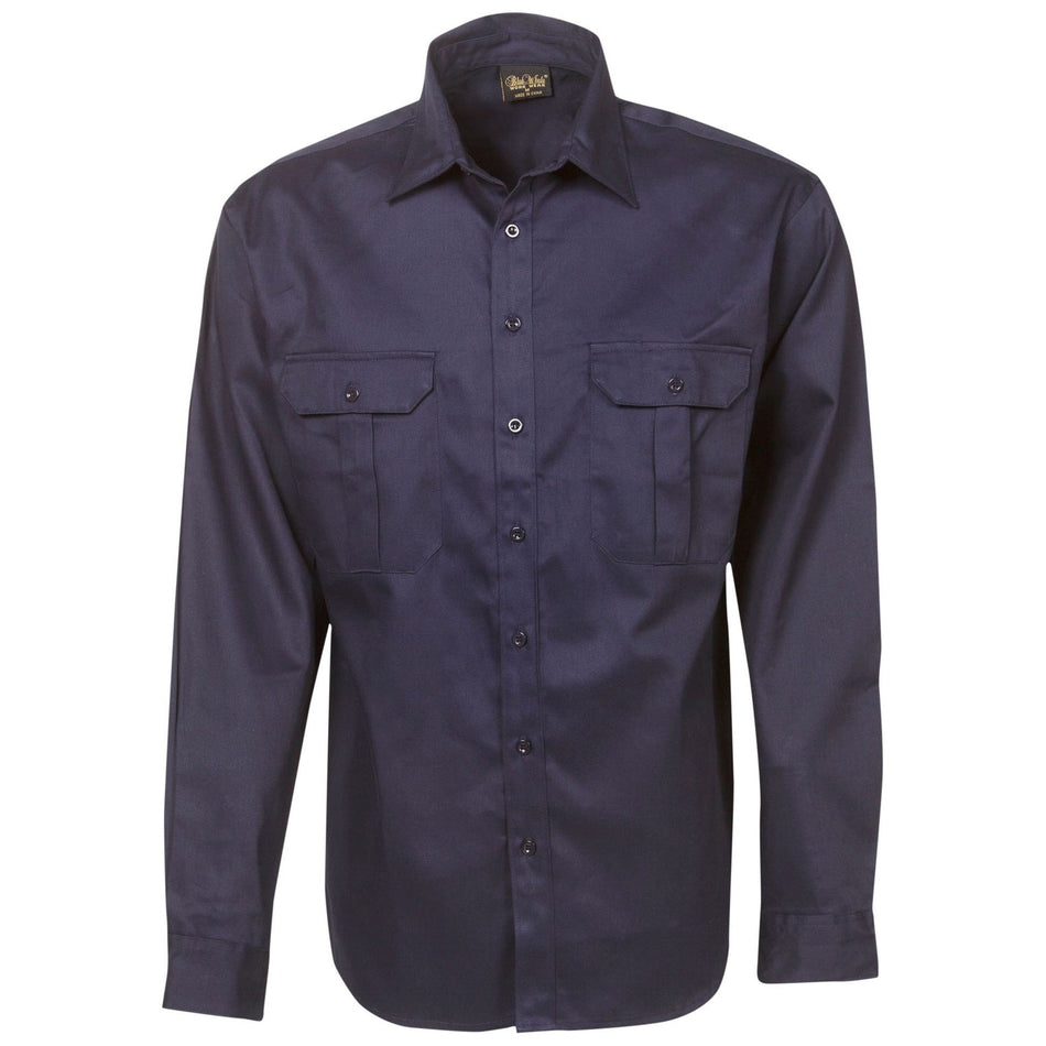 Cotton Drill Work Shirt Long Sleeve - (C03) Industrial Shirts Blue Whale - Ace Workwear