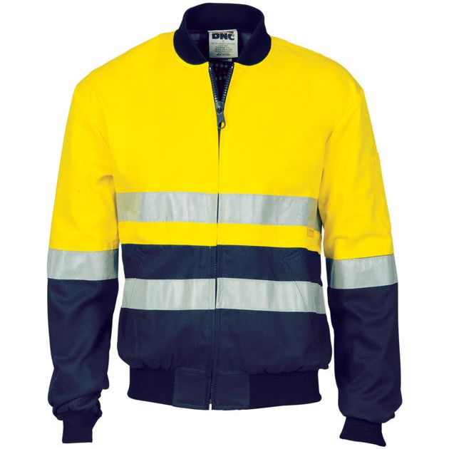 DNC Hi Vis Day & Night Cotton Bomber Jacket With 3M Reflective Tape (3758) Hi Vis Cotton & Bluey Jackets DNC Workwear - Ace Workwear