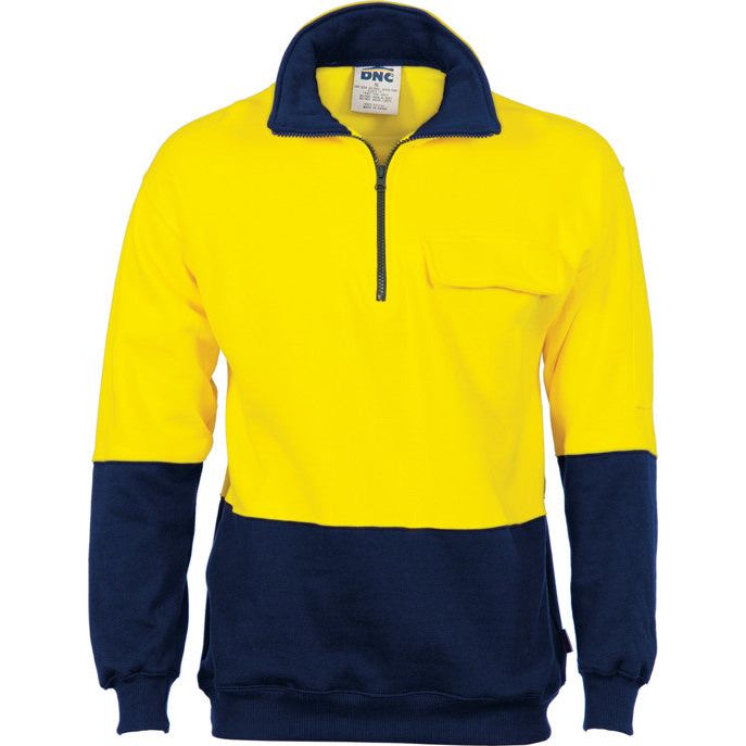 DNC Hi Vis 1/2 Zip Cotton Fleecy Windcheater (3923) Hi Vis Half Zip Jumpers DNC Workwear - Ace Workwear