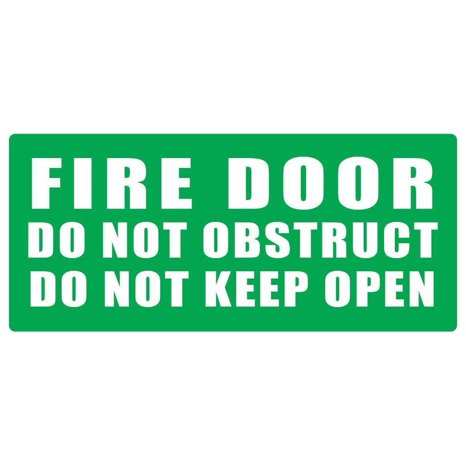 Fire Door Do Not Obstruct Do Not Keep Open - (GREEN) 365mm x 170mm (Pack of 10) Fire Safety Sign, signprice FFA - Ace Workwear