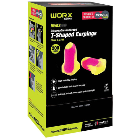 Force 360 T-Shaped Uncorded Disposable Earplug Class 5, 27dB (Box of 200) Disposable Earplugs Force 360 - Ace Workwear