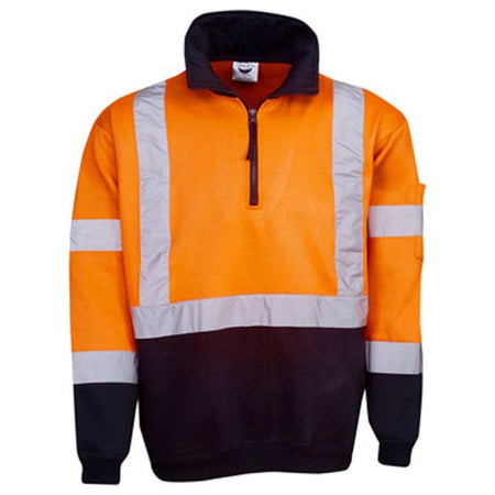 Hi Vis Day & Night Fleecy Jumper Cross Back Tape (F96) Hi Vis Half Zip Jumpers Blue Whale - Ace Workwear