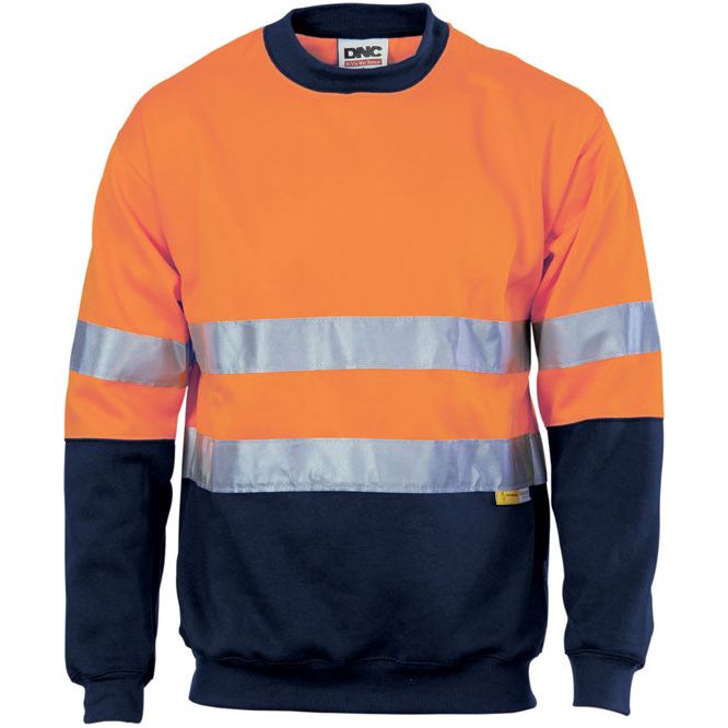 DNC Hi Vis Two Tone Fleecy Sweat Shirt (Sloppy Joe) with CSR Reflective Tape Crew-Neck (3824) Hi Vis Jumpers DNC Workwear - Ace Workwear