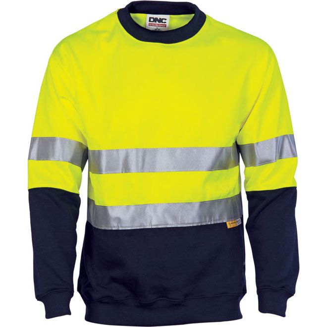 DNC Hi Vis Two Tone Fleecy Sweat Shirt (Sloppy Joe) with CSR Reflective Tape Crew-Neck (3824) Hi Vis Jumpers DNC Workwear - Ace Workwear