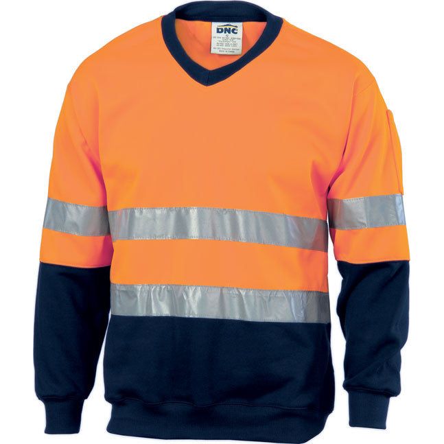 DNC Hi Vis Two Tone Sweatshirt (Sloppy Joe) With Reflective Tape V-Neck (3921) Hi Vis Jumpers DNC Workwear - Ace Workwear