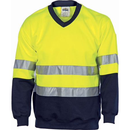 DNC Hi Vis Two Tone Sweatshirt (Sloppy Joe) With Reflective Tape V-Neck (3921) Hi Vis Jumpers DNC Workwear - Ace Workwear