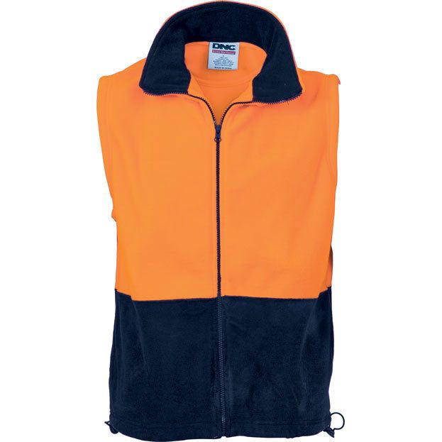 DNC Hi Vis Two Tone Full Zip Polar Fleece Vest (3828) Hi Vis Winter Vest DNC Workwear - Ace Workwear